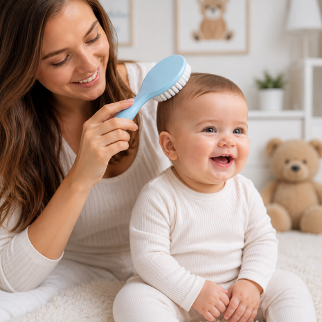 Baby Hair Brush & Comb Set –Soft Imitation Wool Bristles – Cradle Cap Scalp Massager