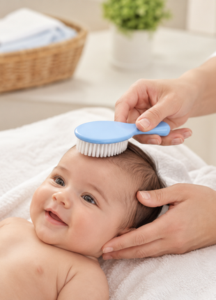 Baby Hair Brush & Comb Set –Soft Imitation Wool Bristles – Cradle Cap Scalp Massager