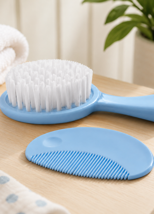Baby Hair Brush & Comb Set –Soft Imitation Wool Bristles – Cradle Cap Scalp Massager