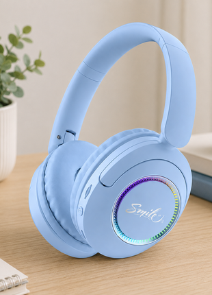 Spid Wireless Bluetooth 5.3 Over-Ear Headphones with AUX Cable, USB-C Charging, 40H Playtime, RGB Light Ring, 10 m Range, Blue