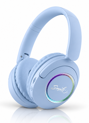 Spid Wireless Bluetooth 5.3 Over-Ear Headphones with AUX Cable, USB-C Charging, 40H Playtime, RGB Light Ring, 10 m Range, Blue