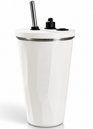 600ml Vacuum Insulated Stainless Steel Tumbler Cup with Lid & Reusable Straw- White