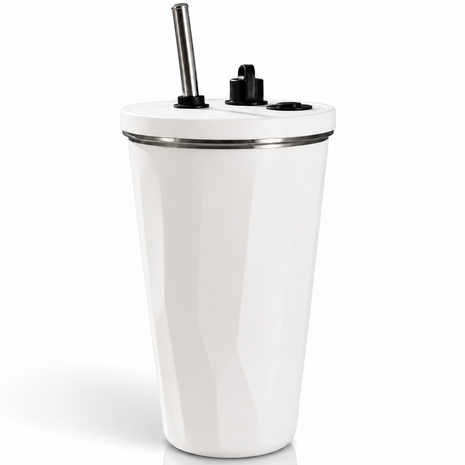 600ml Vacuum Insulated Stainless Steel Tumbler Cup with Lid & Reusable Straw- White