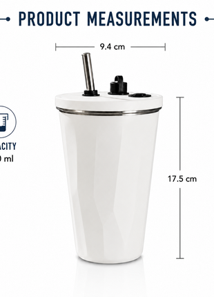 600ml Vacuum Insulated Stainless Steel Tumbler Cup with Lid & Reusable Straw- White