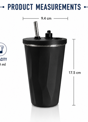 600ml Vacuum Insulated Stainless Steel Tumbler Cup with Lid & Reusable Straw-Black