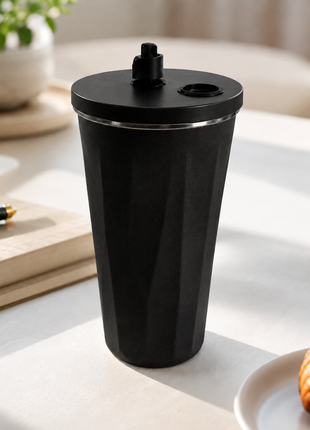 600ml Vacuum Insulated Stainless Steel Tumbler Cup with Lid & Reusable Straw-Black