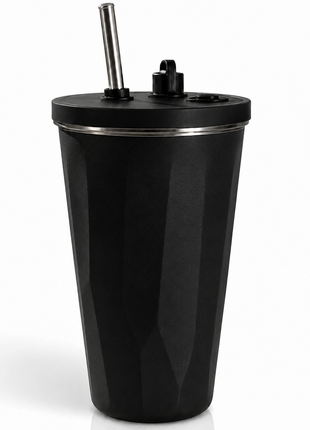 600ml Vacuum Insulated Stainless Steel Tumbler Cup with Lid & Reusable Straw-Black