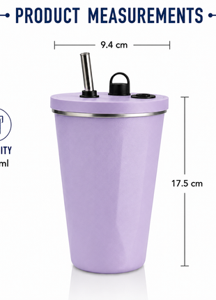 600ml Vacuum Insulated Stainless Steel Tumbler Cup with Lid & Reusable Straw-Purple