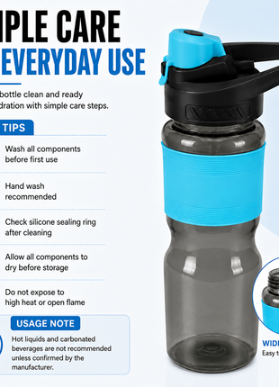 600 mL Leak-Resistant Water Bottle with Flip-Top Carry Lid and Silicone Grip Sleeve- Blue