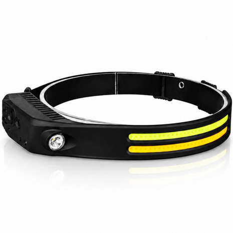 Multifunction Induction Headlamp – Motion-Sensor LED + White & Yellow COB, USB-C Rechargeable Hands-Free Head Torch