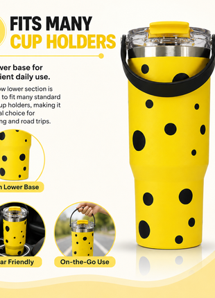 Insulated Tumbler Cup with Handle Lid, Yellow