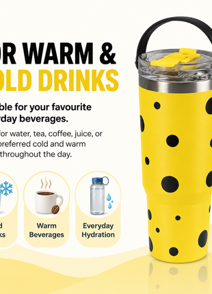 Insulated Tumbler Cup with Handle Lid, Yellow