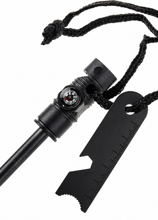 4-in-1 Survival Fire Starter Tool – Magnesium Flint Rod + Compass, Whistle, Saw – Red or Black (Copy)