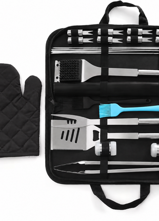 23-Piece Stainless Steel Braai BBQ Tool Set with Carry Case, Skewers, Corn Holders, Grill Accessories & Glove