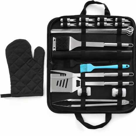 23-Piece Stainless Steel Braai BBQ Tool Set with Carry Case, Skewers, Corn Holders, Grill Accessories & Glove
