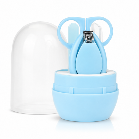 Baby Nail Care Kit 4-Piece Set – Stainless Steel Clippers, Tweezers & File – Blue Storage Box