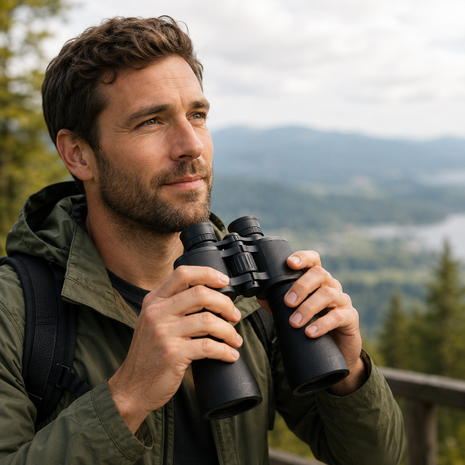 Binoculars 10x60 Porro Prism – BK7 Optics, Wide 7° View, Rubber Grip – Black