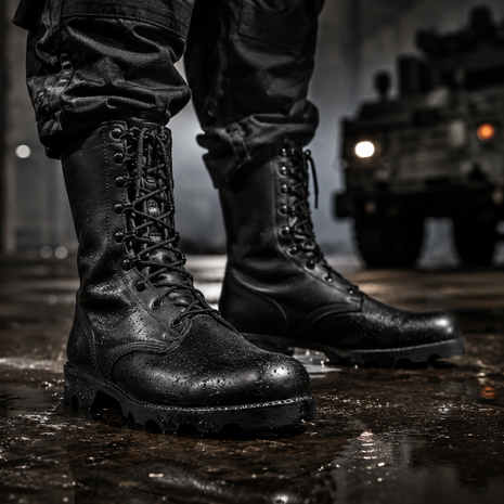 Leather Combat Boots with Vulcanized Rubber Panama Sole – Water-Resistant (UK 6)