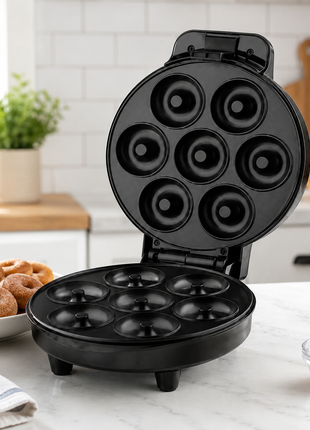 1000W Non-Stick 7-Cavity Donut Maker with Cool-Touch Housing and Indicator Lights for Home Baking