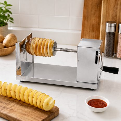 Stainless Steel Potato Slicer with Peeler and Handle, Manual Adjustable Vegetable Spiral Cutter