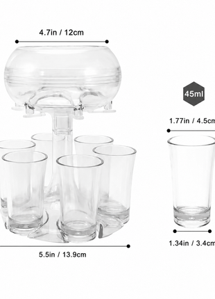 6-Shot Drink Dispenser with 6 Shot Glasses, PMMA Party Beverage Dispenser, 45 mL Glasses