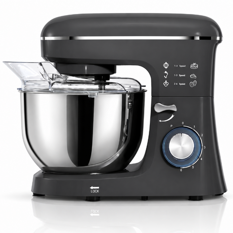 4.5L 1300W Stand Mixer with 6-Speed Pulse Control, Stainless Steel Bowl, Splash Guard, Dough Hook, Whisk, Beater