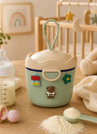 Portable Baby Formula Powder Container with Carry Hook, Spoon, Leveler, Travel Storage- Green
