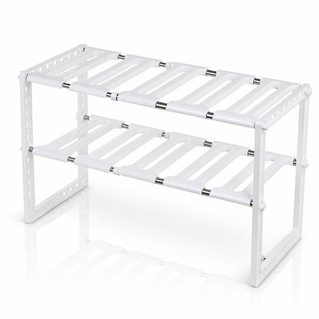 Adjustable 2-Tier ABS Under-Sink Organiser Shelf, 50–70 cm Expandable Storage Rack for Kitchen or Bathroom