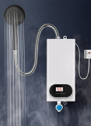 3500W Instant Electric Water Heater with Shower Head, Digital Display, IPX4, 110–220V AC, 3-Second Heat