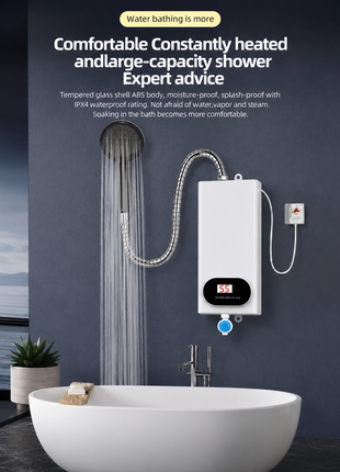 3500W Instant Electric Water Heater with Shower Head, Digital Display, IPX4, 110–220V AC, 3-Second Heat