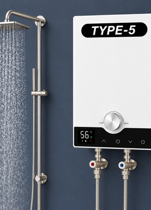 Instant Electric Tankless Water Heater 8800W Wall Mounted Digital Hot Water System IPX4 White