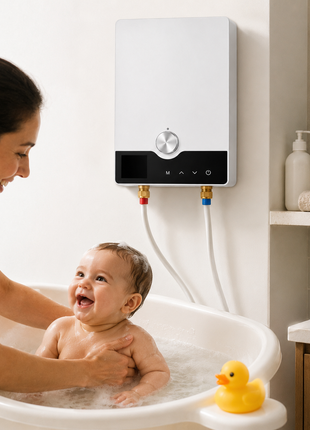 Instant Electric Tankless Water Heater 8800W Wall Mounted Digital Hot Water System IPX4 White