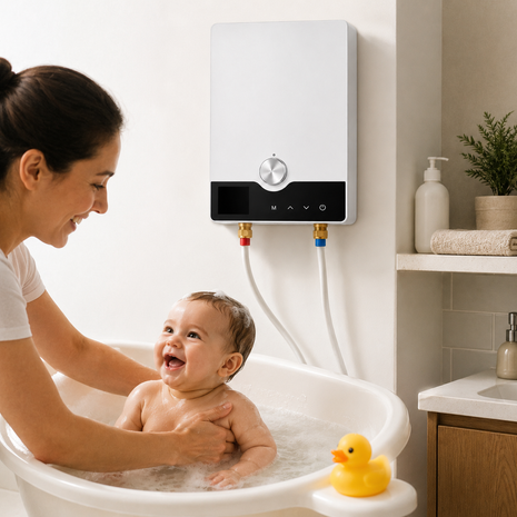 Instant Electric Tankless Water Heater 8800W Wall Mounted Digital Hot Water System IPX4 White