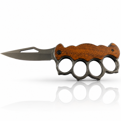 Folding Pocket Knife with Aluminium and Wood Handle, Pocket Clip, 20 cm Open Length