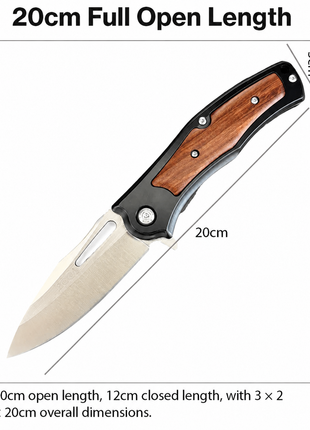 Foldable Pocket Knife with Aluminum and Wood Handle Design 20 cm Stainless Steel Blade Belt Carry Folding Knife