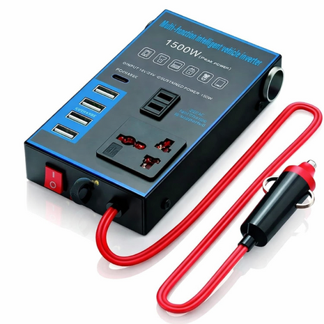 1500W Car Power Inverter with 4 USB Ports, PD Fast Charge & Multi AC Outlets