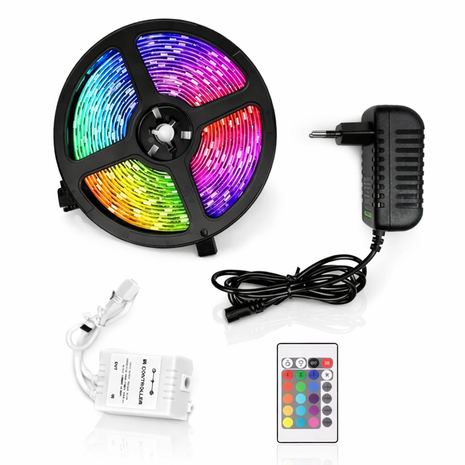 LED Strip Light Kit 5m – Flexible RGB Light Strip with Remote & Power Adapter – Decorative Accent Lighting