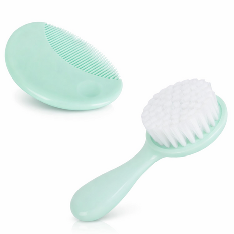 Baby Hair Brush & Comb Set –Soft Imitation Wool Bristles – Cradle Cap Scalp Massager