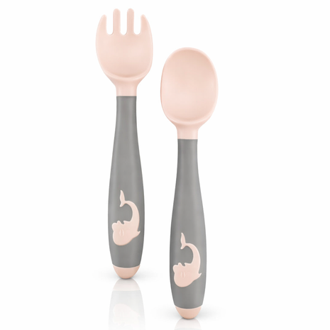 Silicone Baby Fork and Spoon Set – BPA-Free Food Grade Utensils Pink