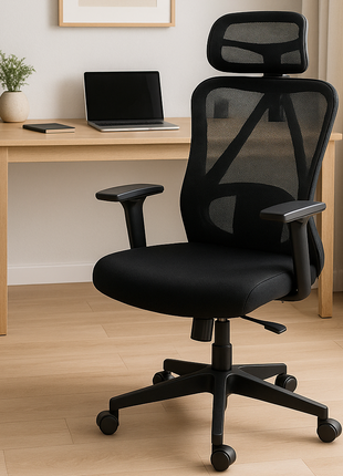 High‑Back Mesh Office Chair with Headrest – Adjustable 46‑56 cm Seat Height – Black or Grey
