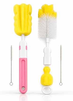 5-Piece Baby Bottle Brush Set – Sponge + PP – Bottle, Nipple, Pacifier, Straw Cleaning