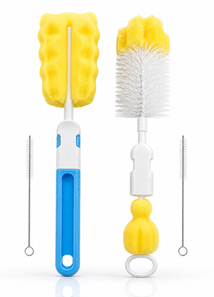 5-Piece Baby Bottle Brush Set – Sponge + PP – Bottle, Nipple, Pacifier, Straw Cleaning