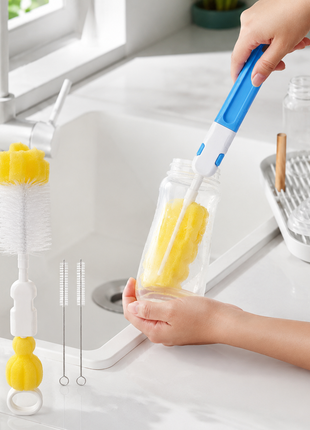5-Piece Baby Bottle Brush Set – Sponge + PP – Bottle, Nipple, Pacifier, Straw Cleaning