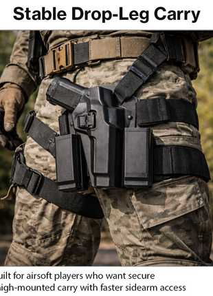 Tactical Drop Leg Airsoft Holster Set with Magazine Pouch, Adjustable Thigh Platform, ABS Quick-Draw Holster Black