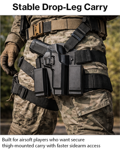 Tactical Drop Leg Airsoft Holster Set with Magazine Pouch, Adjustable Thigh Platform, ABS Quick-Draw Holster Black