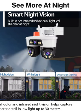 9MP Dual Lens PTZ WiFi CCTV Camera IP66 Outdoor 355° Pan Full Color Night Vision Two-Way Audio H.265 12V