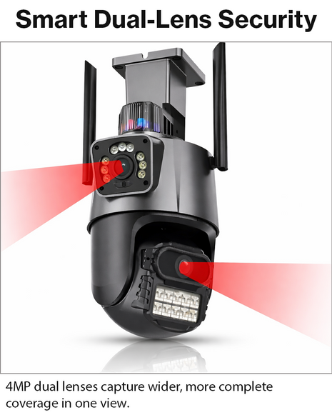 4MP Dual Lens PTZ Security Camera IP66 WiFi IR Night Vision