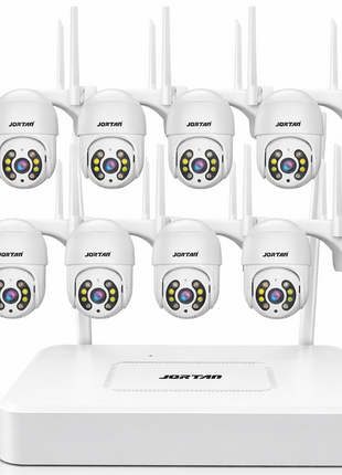 Wireless PTZ Security Camera System with Monitor, 1080p 2MP, 8 Cameras, Two-Way Audio, Color Night Vision, IP66 Wi-Fi NVR