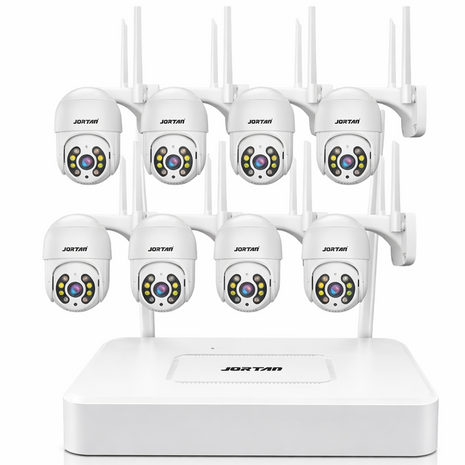 Wireless PTZ Security Camera System with Monitor, 1080p 2MP, 8 Cameras, Two-Way Audio, Color Night Vision, IP66 Wi-Fi NVR