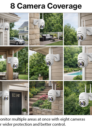 Wireless PTZ Security Camera System with Monitor, 1080p 2MP, 8 Cameras, Two-Way Audio, Color Night Vision, IP66 Wi-Fi NVR